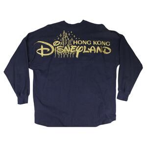 Disney Hong Kong Disneyland Spirit‎ Jersey Unisex L Shirt Navy Blue Gold Logo